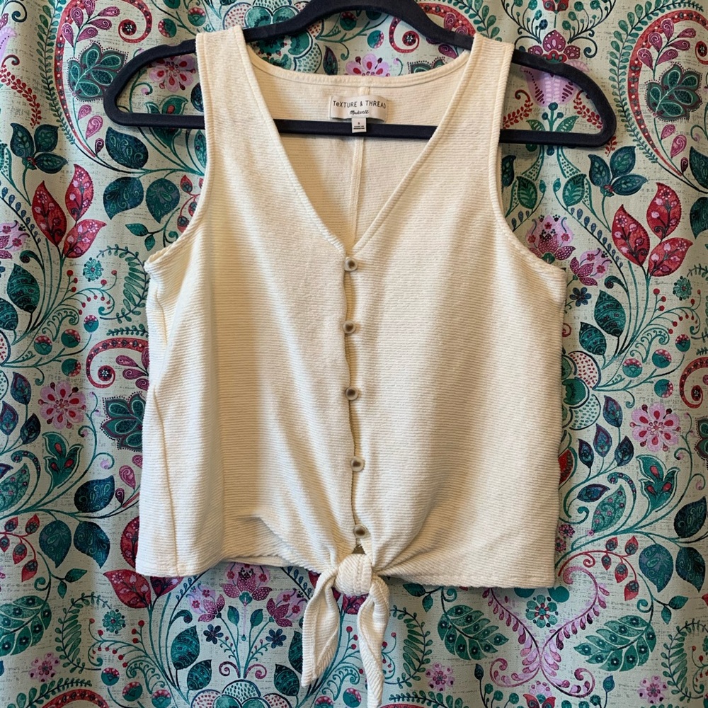 MADEWELL Texture & Thread Button Front Tie Tank - Picture 2 of 9